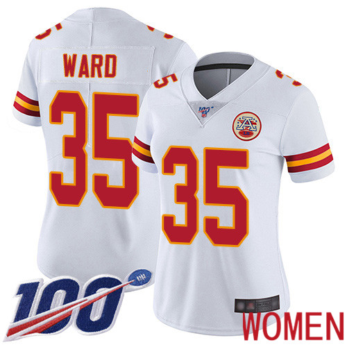 Women Kansas City Chiefs 35 Ward Charvarius White Vapor Untouchable Limited Player 100th Season Football Nike NFL Jersey